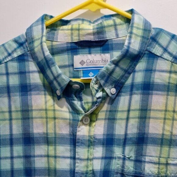 Columbia Other - Columbia Men's Button-Up Plaid Shirt Large L/S Blue & Yellow Cotton